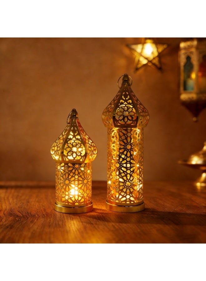 Moroccan Lanterns, Geometric Cutout Decorative LED Lights, Gold Metal Hanging Lanterns for Indoor Outdoor Home Decor, Table Centerpieces, Ramadan, Eid, Wedding Decorations, YB22-S - Image 3